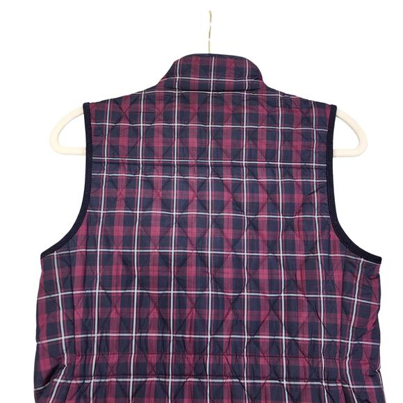 Talbots Womens Quilted Plaid Vest Size Small Petite Red Navy Full Zip Snap Front - Picture 4 of 12
